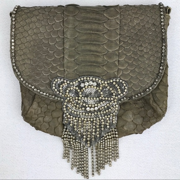 Anthropologie Handbags - BHLDN Green Snakeskin Rhinestone Bag Ambre Babzoe